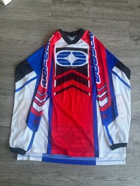 No fear/Answer Racing Red, Blue & White Motocross Jersey